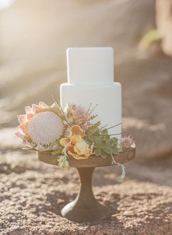 wedding cake with protea decor