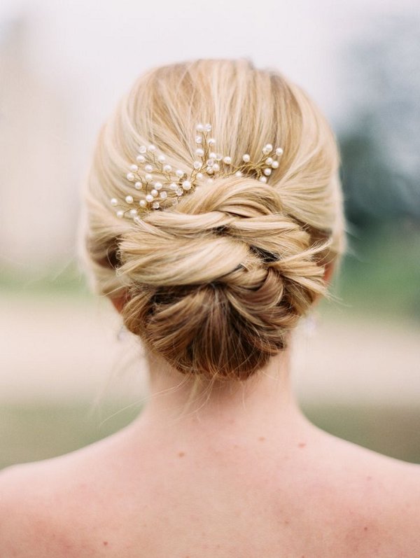 wedding updo hair with pearls