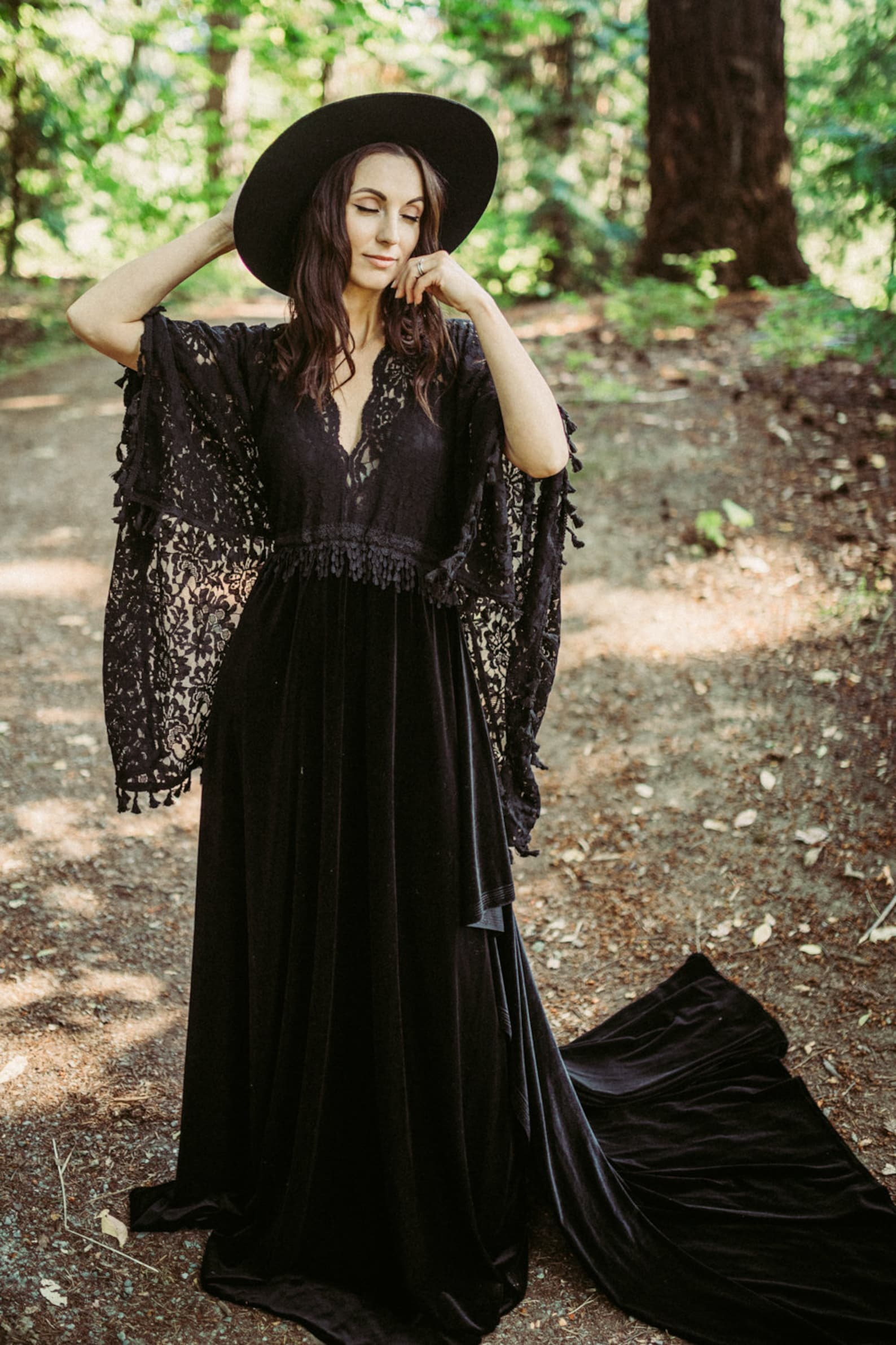 Black Velvet Boho Wedding Dress