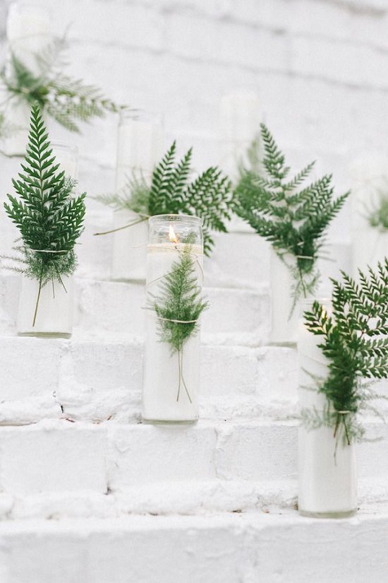 Candles and ferns wedding decoration ideas