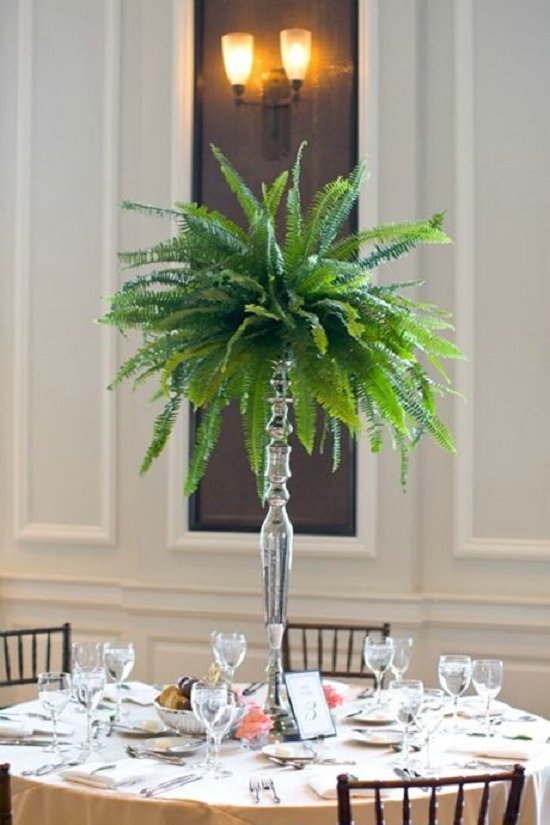 Fern wedding centerpieces are cool and woodsy