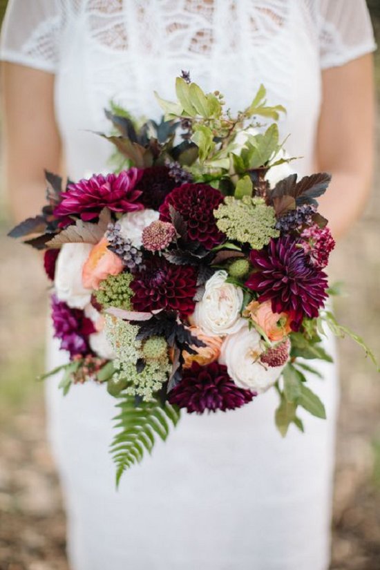 Marsala wine colored floral fall wedding bouquet