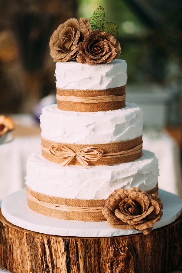 Rustic Autumn Burlap Wedding Cake