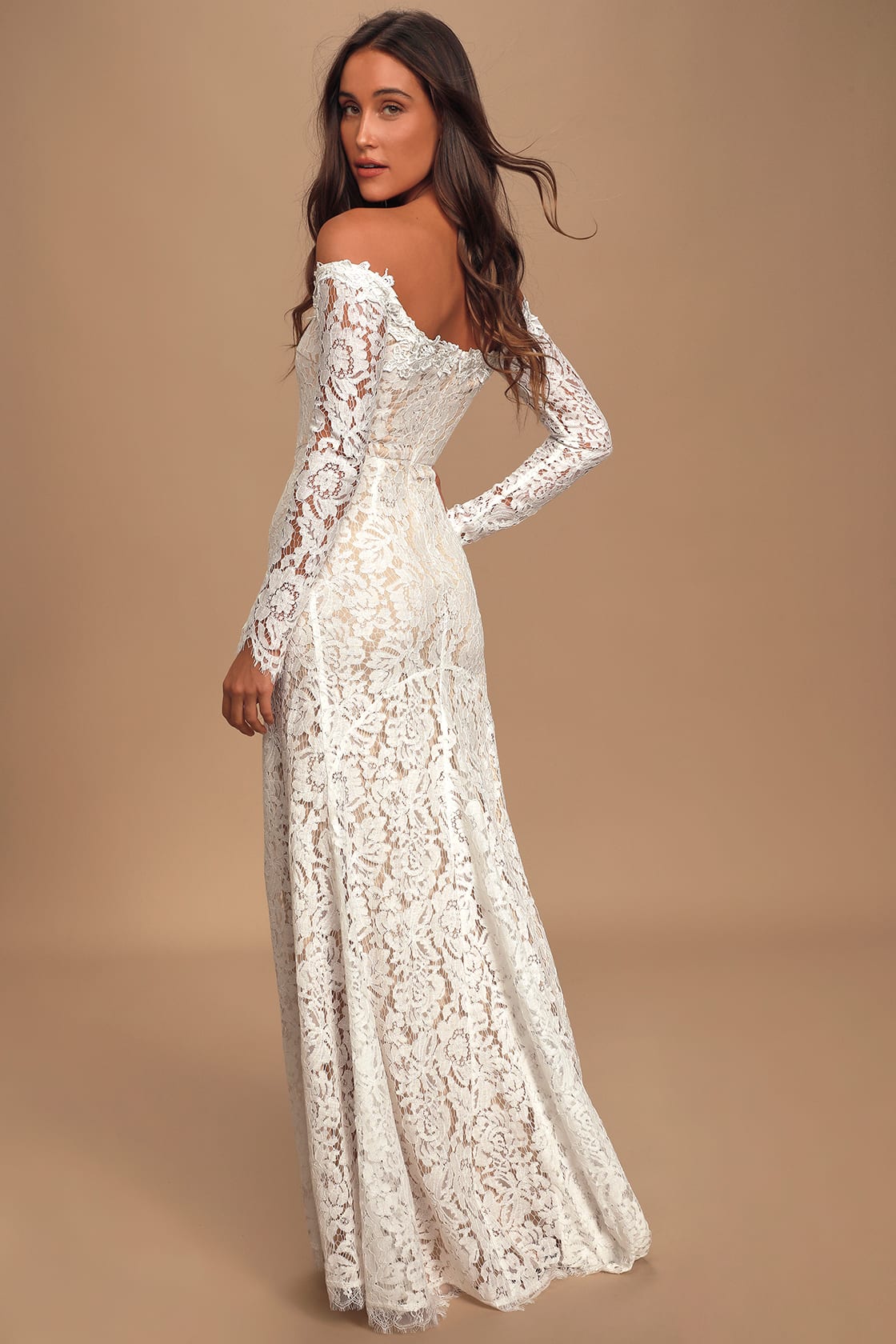 White Lace Off-the-Shoulder Maxi Dress