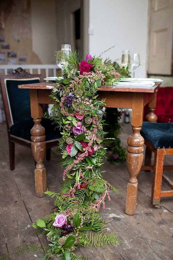 cascading floral table runner