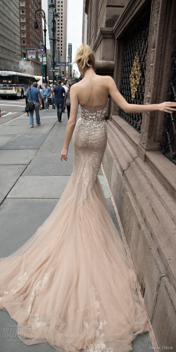 inbal dror 2016 wedding dress with strapless sweetheart fit flare mermaid wedding dress taupe color train style 05 bkv 1