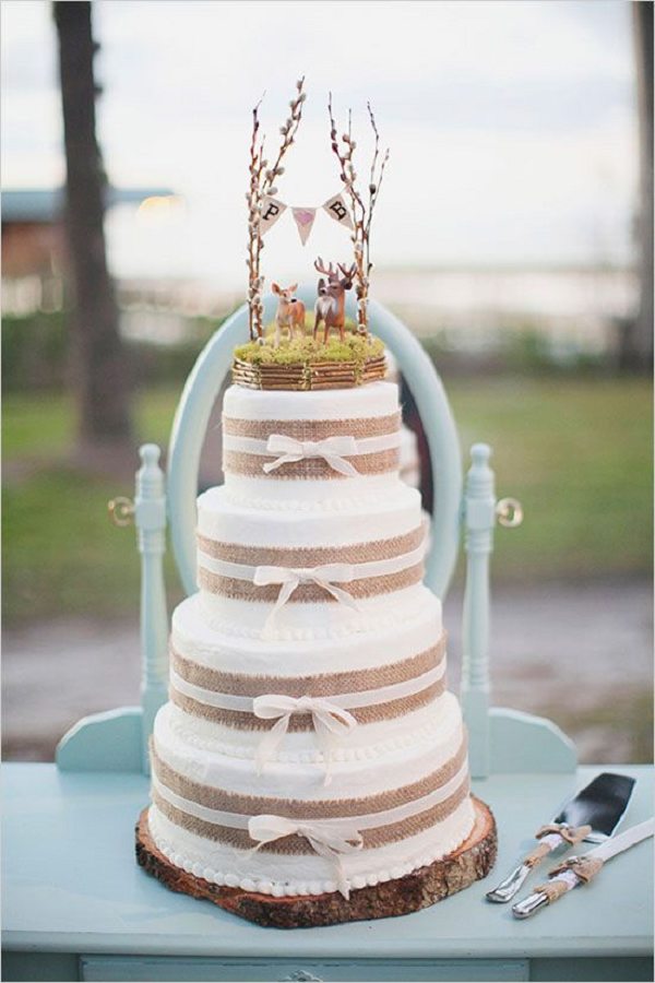 rustic burlap woodland wedding cake