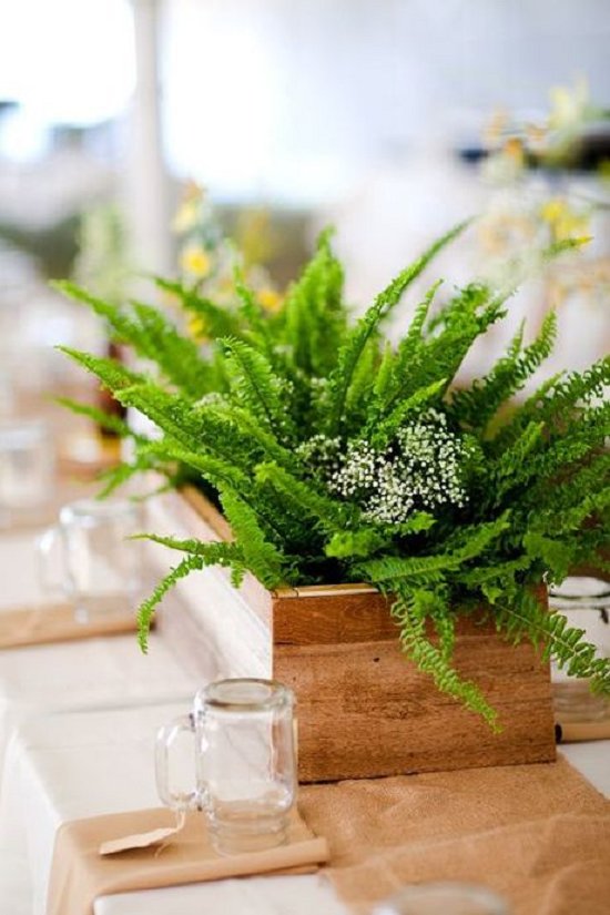 rustic green fern wedding centerpiece idea