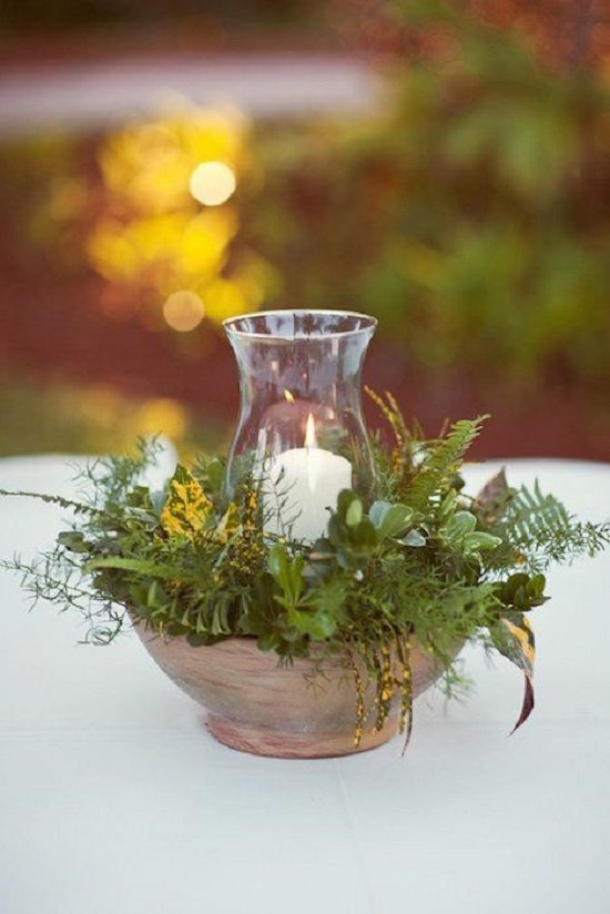 rustic green fern wedding centerpiece