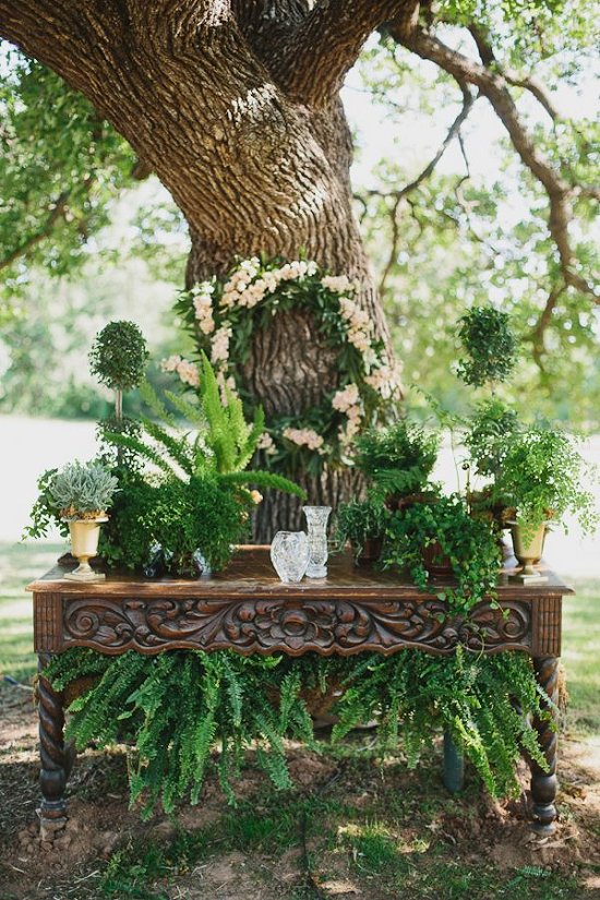 wedding altar covered with fern