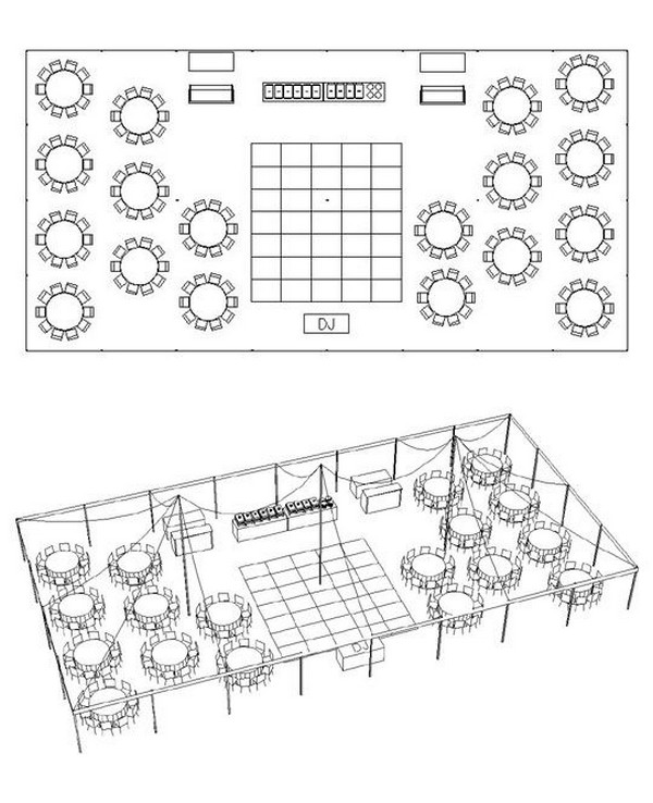 40' x 80' Pole Tent for 180 people with food, bar, and dance floor