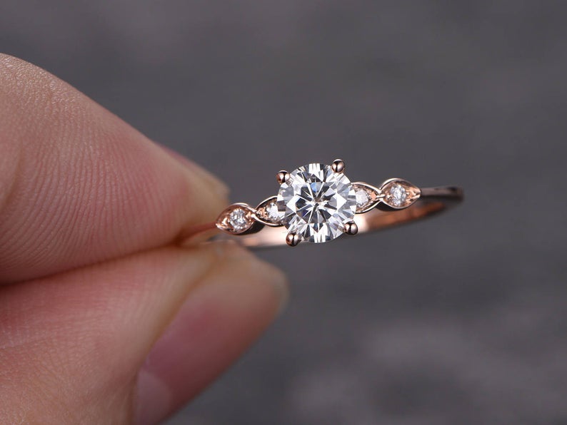 5mm Round Cut Moissanite Engagement Ring rose gold