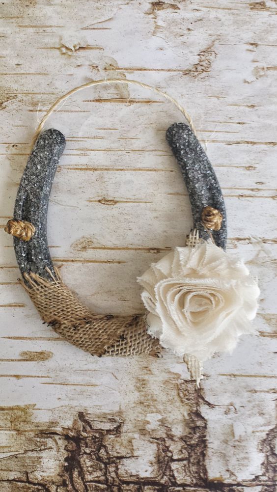 Burlap and Flower Horseshoe Rustci Country Wedding Gift