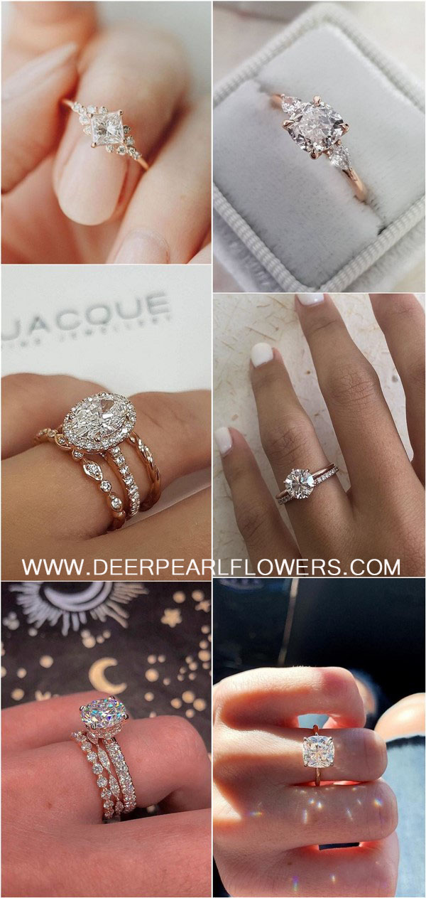Rose gold engagement rings and wedding rings