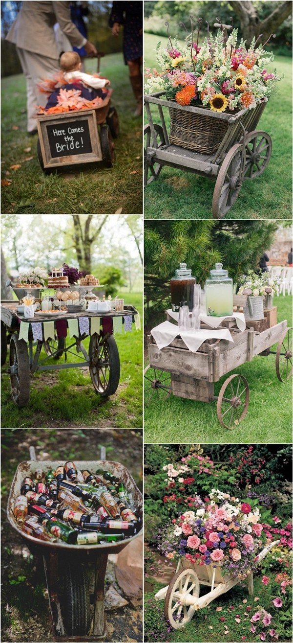 Rustic Wagon Wheelbarrow Wedding Decor Ideas