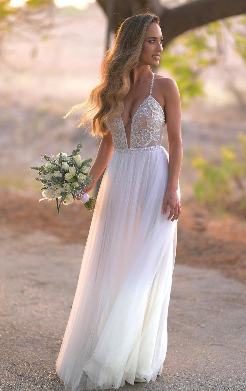 beach wedding dresse with spaghetti straps lace sexy asafdadush