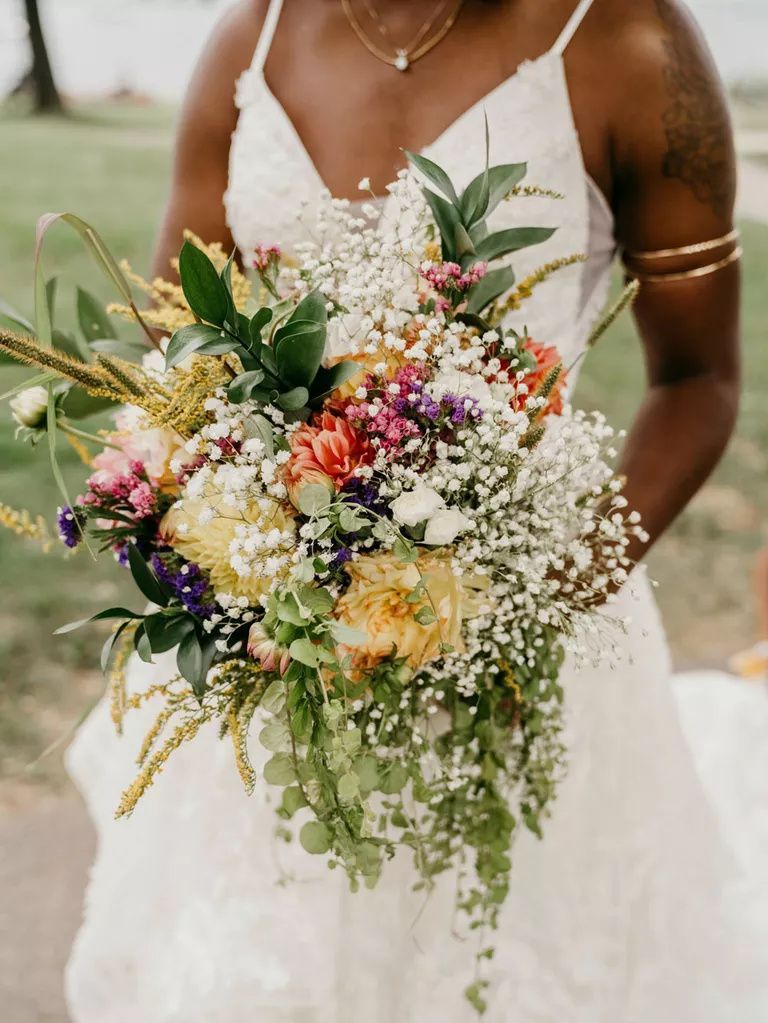 boehmian summer babys breath wedding bouquet