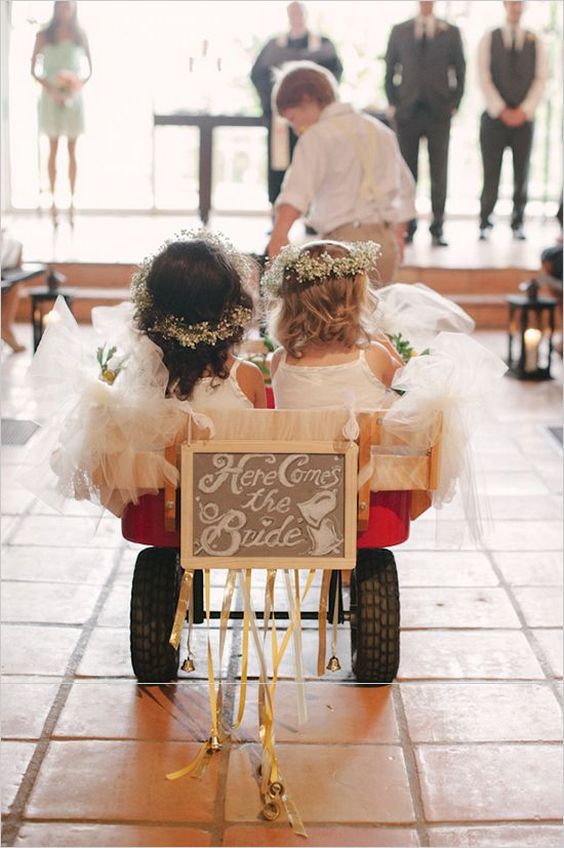 'here comes the bride' wagon for flower girls