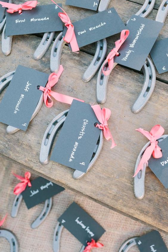 rustic wedding heaven with these adorable horseshoe escort cards