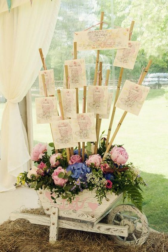 wedding wheelbarrow full of flowers