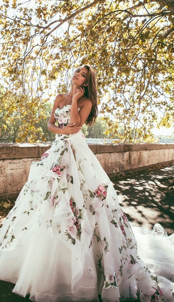 Alessandro Angelozzi Couture Floral Printed Wedding Dress