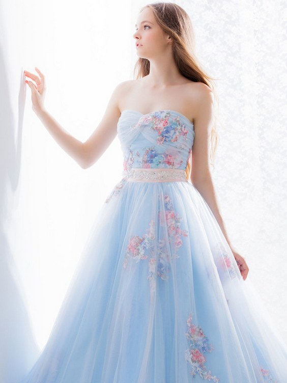 Hardy Amies London Light Blue Pastel Floral Wedding Dress