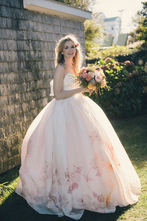 Pink floral wedding dress from Kathryn Conover Couture