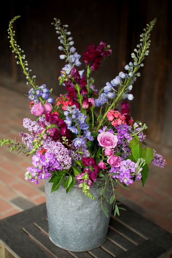 Purple pink and blue wedding flowers