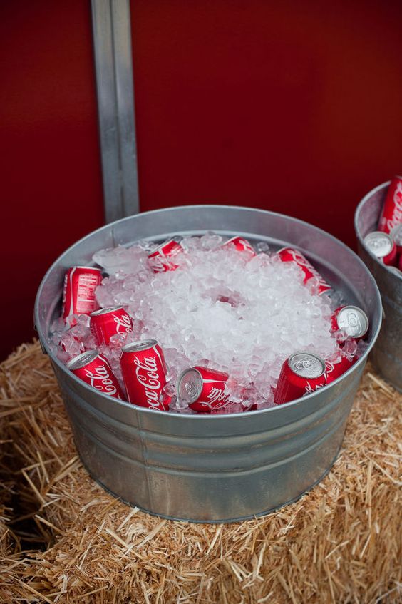 Sodas on ice on a large tin container-great for outdoor BBQ's and Parties