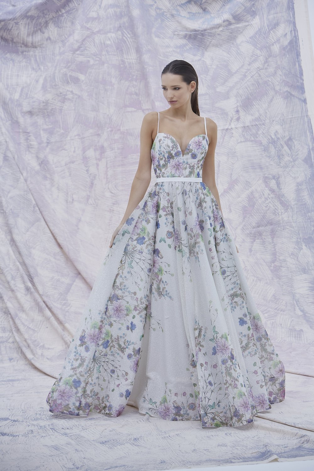 blue and purple flower aline wedding dress sweetheart savinlondon