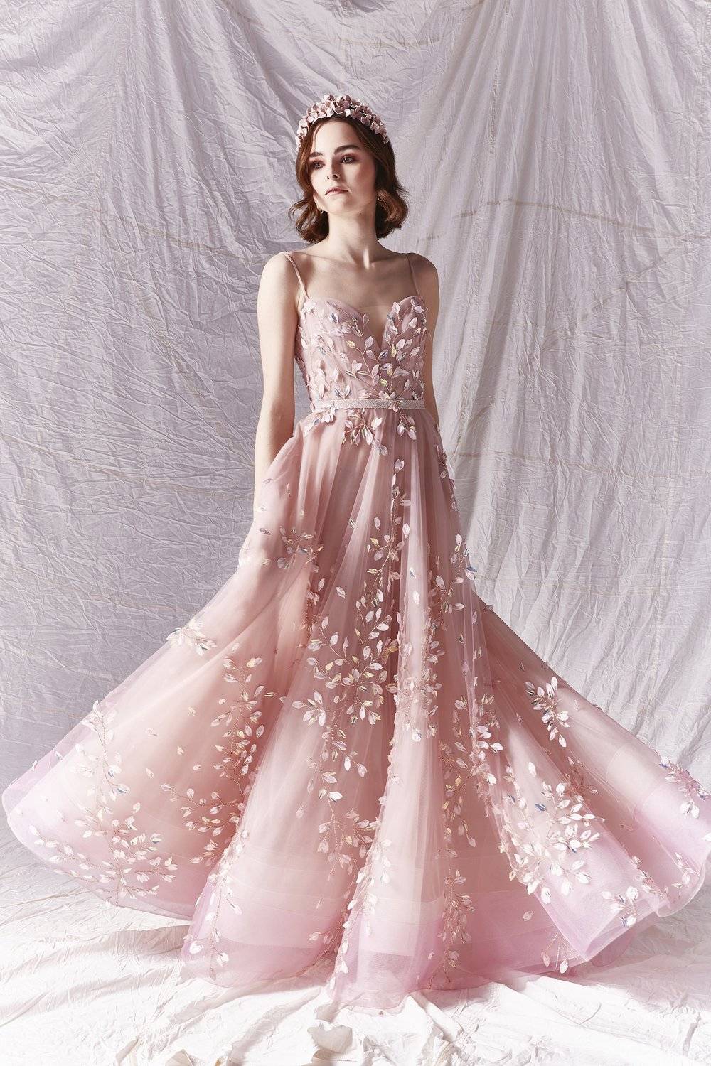 blush flower applique sweetheart wedding dress savinlondon