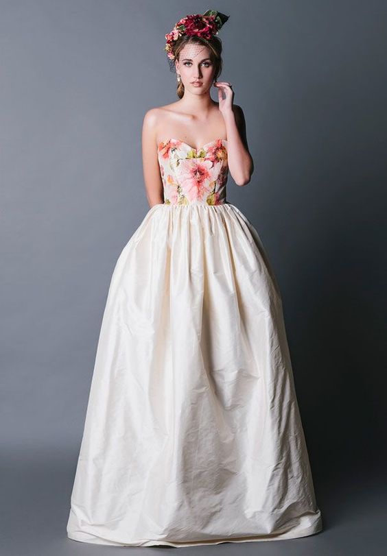 boho strapless floral wedding dresses