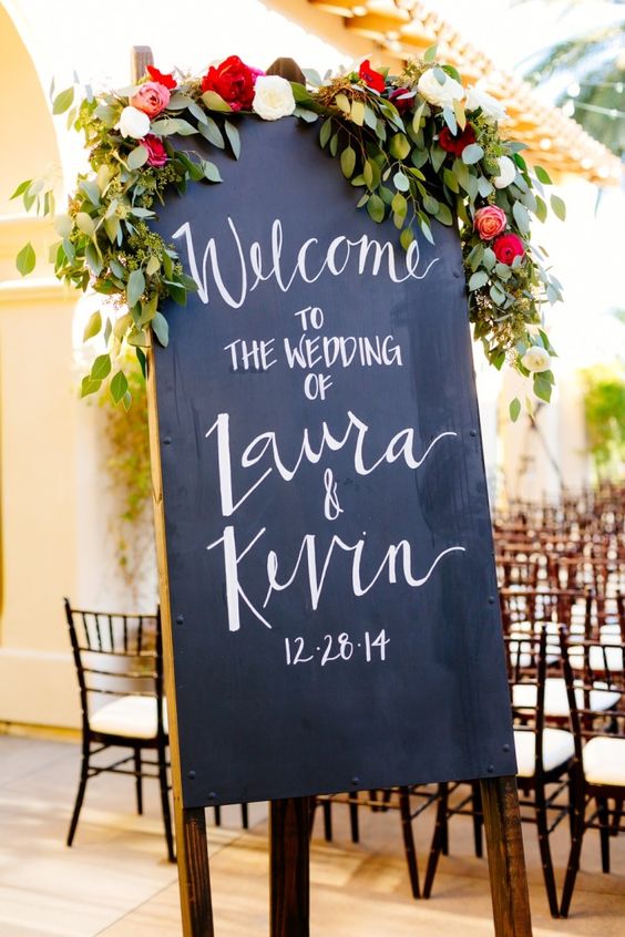 chalkboard wedding ceremony sign idea photo Mason & Megan Photography