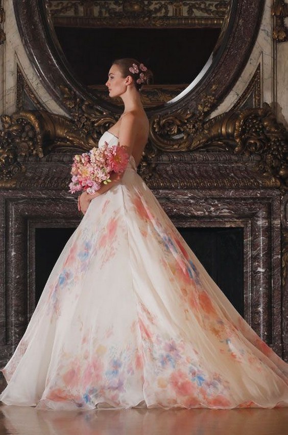floral print ball gown wedding dress from Romona Keveza Luxe