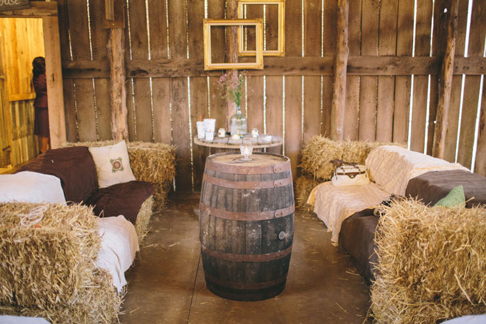 rustic barn hay bale wedding lounge decor ideas