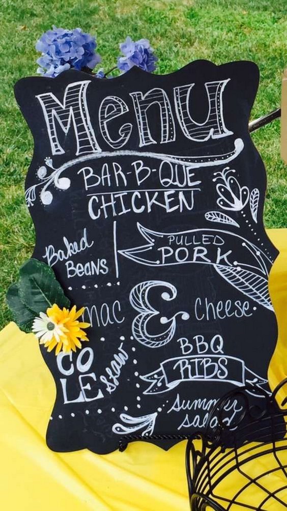 Chalkboard sign at an I Do BBQ reception party
