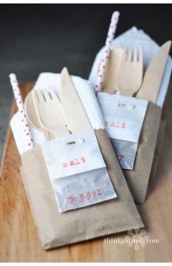 Cute cutlery pocket for a buffet type reception