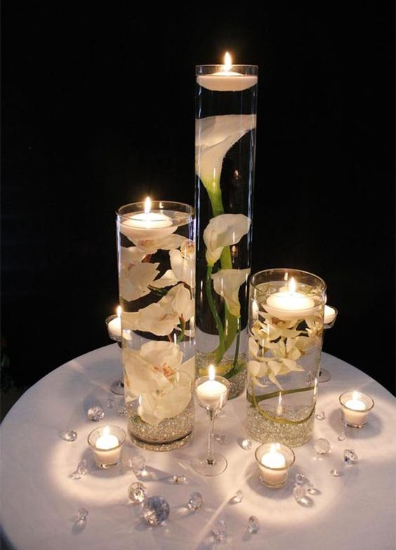 Floating candles wedding centerpiece