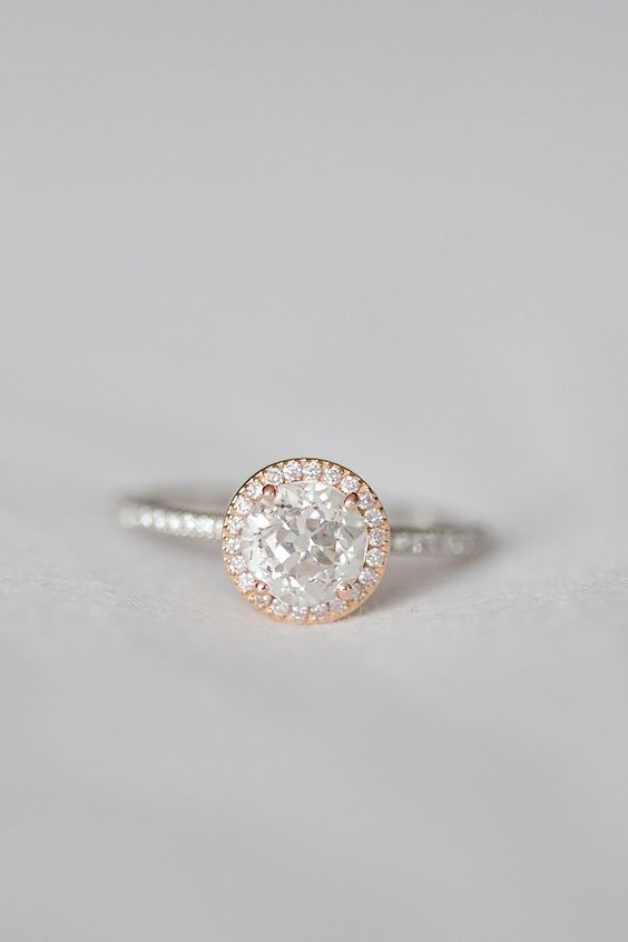 Gemini rose gold halo engagement