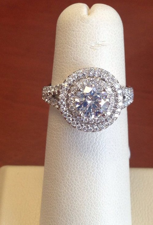 Ladies 14kt white gold diamond double halo engagement by EVSdesign