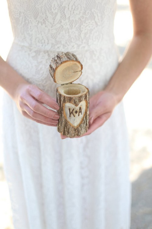 Personalized Rustic Wood Ring Bearer Pillow Box Alternative Tree Stump