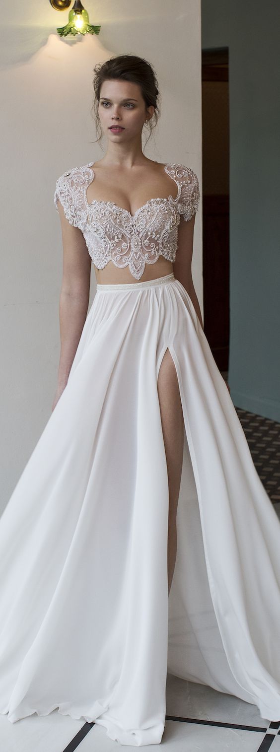 RIKI DALAL bridal 2016 cap sleeves illusion crop top heavily embellished bodice a line wedding dress