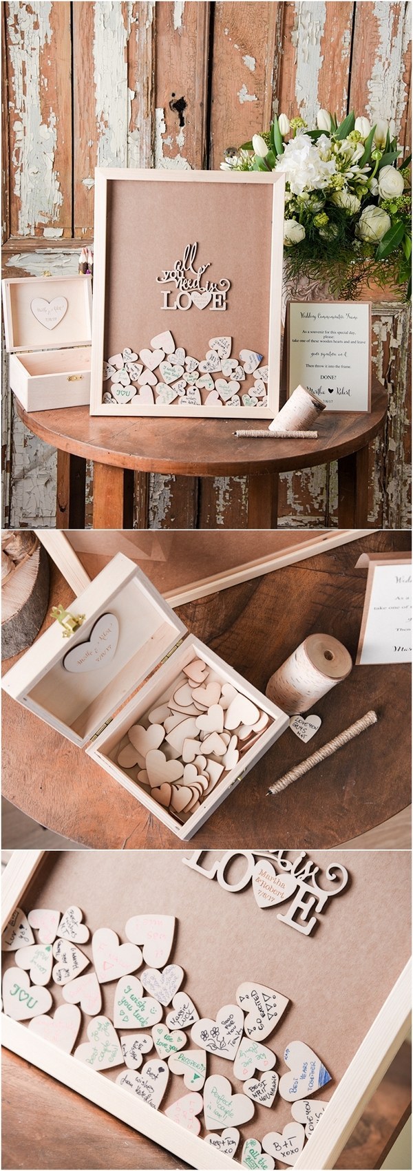 Rustic Laser Cut Wood Wedding Guest Book- All you need is love