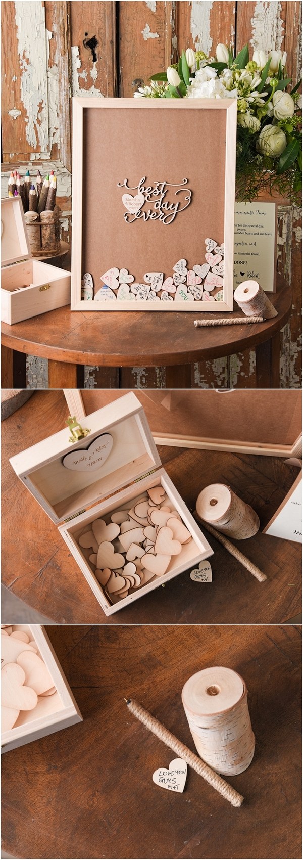 Rustic Laser Cut Wood Wedding Guest Book- Best day ever