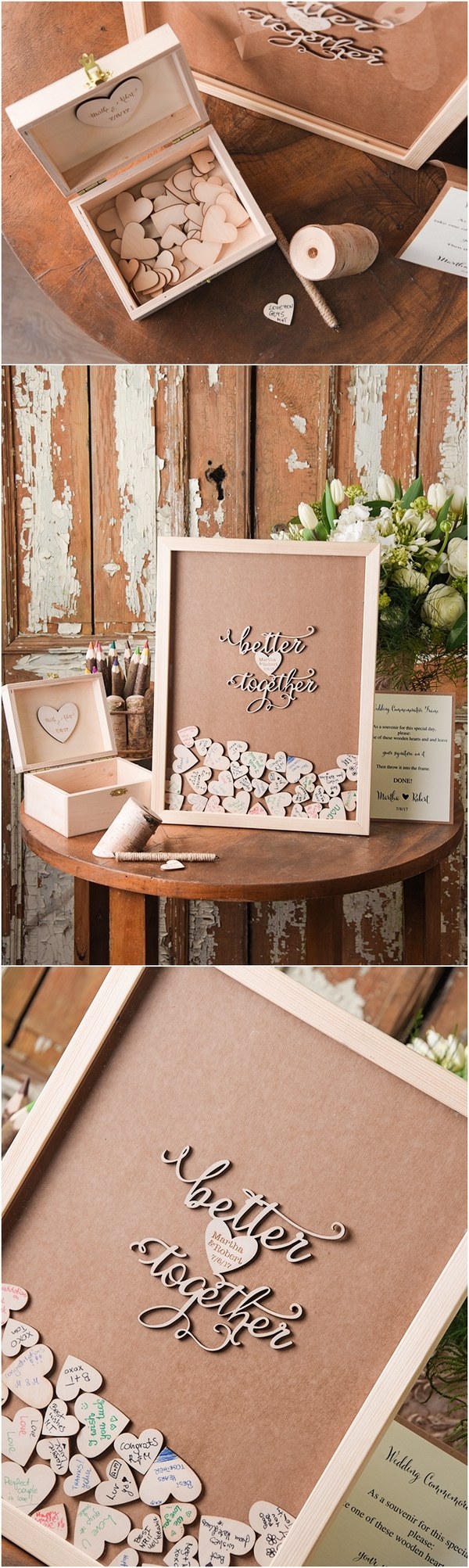 Rustic Laser Cut Wood Wedding Guest Book- Better Together