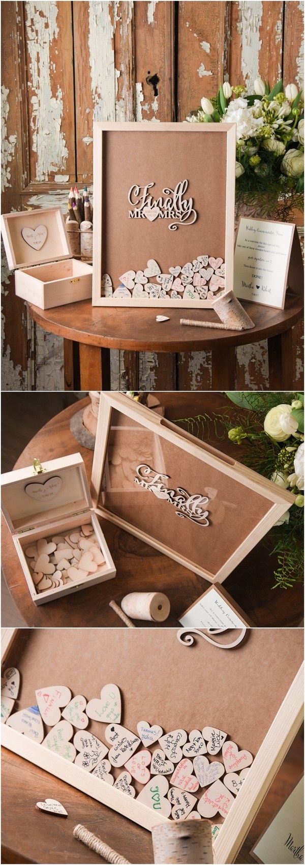 Rustic Laser Cut Wood Wedding Guest Book- Finally Mr&Mrs