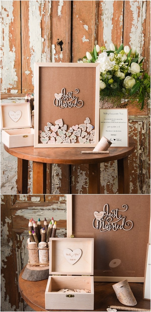 Rustic Laser Cut Wood Wedding Guest Book- Just Married