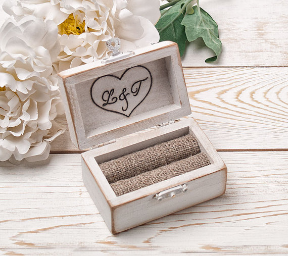 Rustic Wood Burlap Ring Box