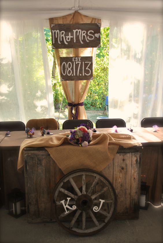 Rustic country wagon wheels wedding decor