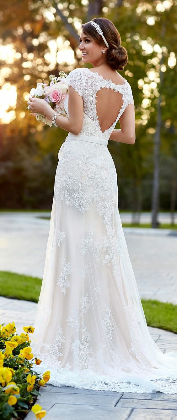 Stella York cap sleeves lace wedding dress